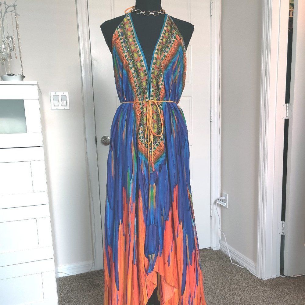 Shahida Parides feathers print maxi dress